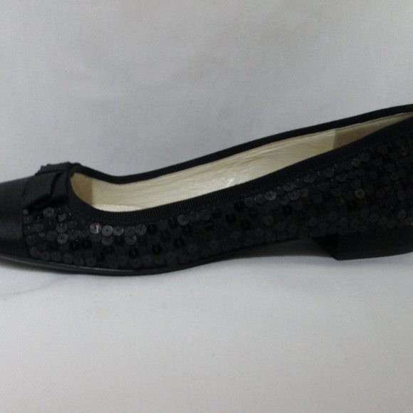 PRADA Vintage black Sequin Satin Leather flats with bow Italy slides Size 37 7 - Picture 7 of 14